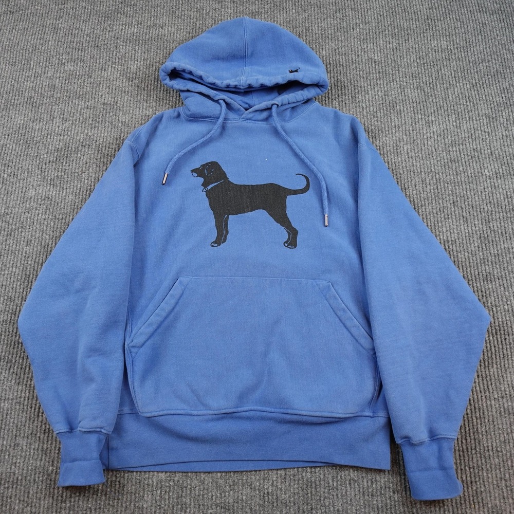 The Black Dog Hoodie Mens Small Blue Fleece Pullover Sweatshirt Dog Logo Graphic